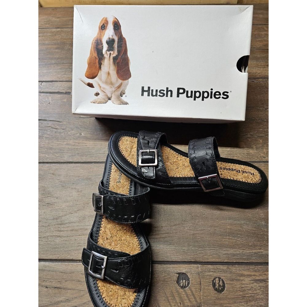Hush Puppies Womens "Rebecca Keaton" Sandals‎ Black Leather Size 9 Wide